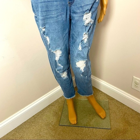 Almost Famous Distressed Cropped Overalls – Blue, Size 7 - Picture 3 of 12